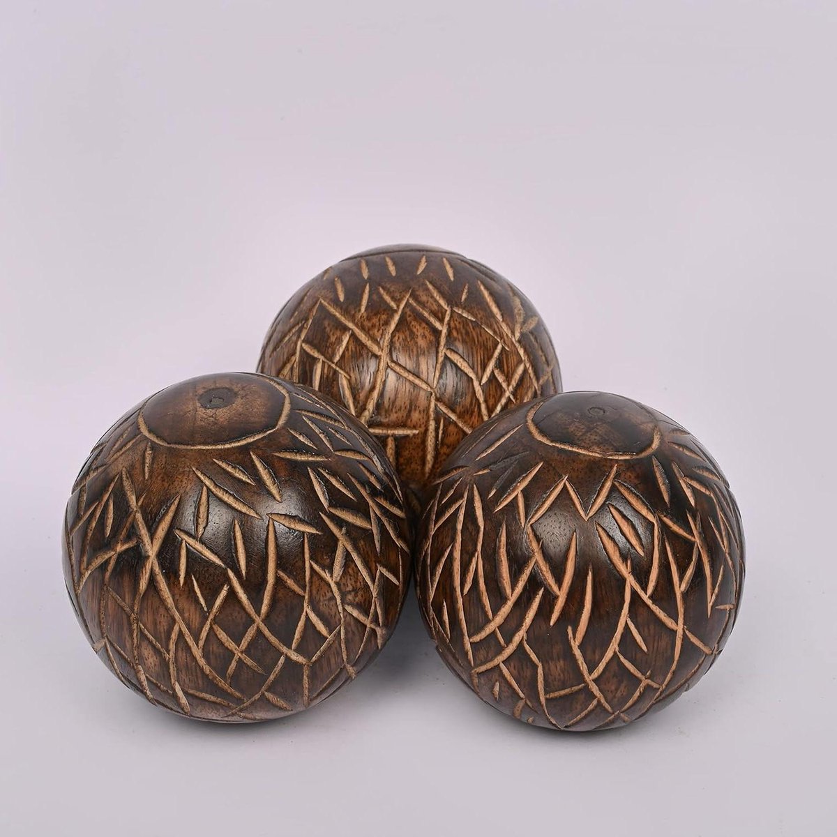 Decoratieve ronde mangohouten ballen set van 3 - moderne ballen voor woondecoratie in woonkamer, slaapkamer, keuken, badkamer en kantoor