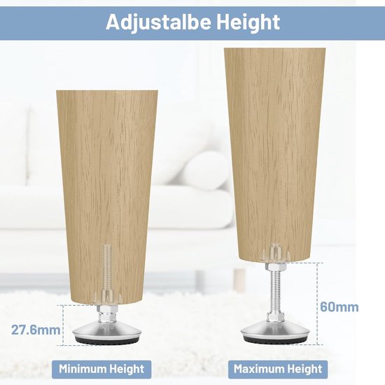lalago 12 Pieces Furniture Legs, Table Legs, Adjustable, M8 x 50 mm, Metal Table Legs, Height Adjustable, Table Legs with Adjusting Screw, Adjustable Screw for Furniture Legs van LALAGO — afbeelding 5