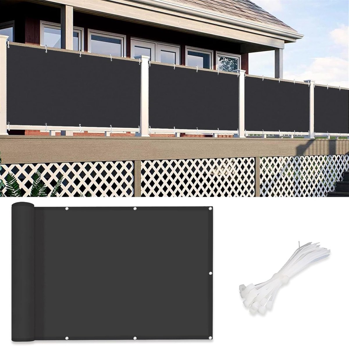 Balkonscherm - Donkergrijs 70 x 300 cm , Waterdicht, UV-bescherming, Privacybescherming voor balkonleuningen, Studio balkon privacy scherm schutting hoes waterdicht, voor appartementen en achtertuinterrassen, balkons, zwembaden - Cyslmuk