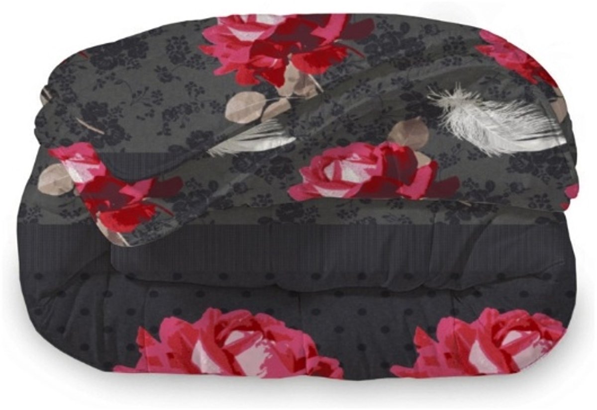 Dekbed Zonder Overtrek 240x220 cm + 2 Kussenslopen - Roses Black - Easy Dekbed - Warmteklasse 2