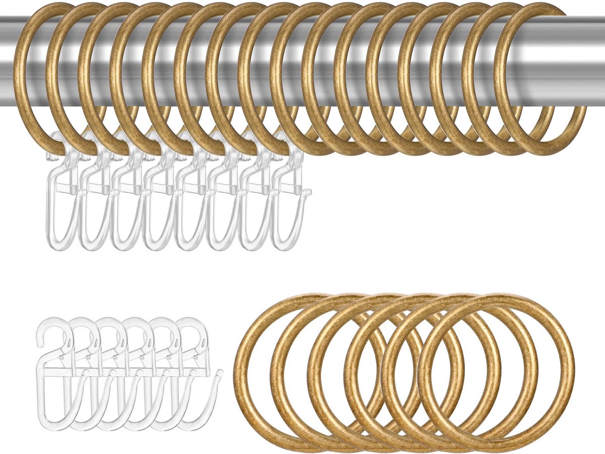 22 Stuks Metalen Gordijnringen & 22 Stuks Kunststof Gordijnhaken - 30 mm Binnendiameter - Voor Raam, Deur & Dou