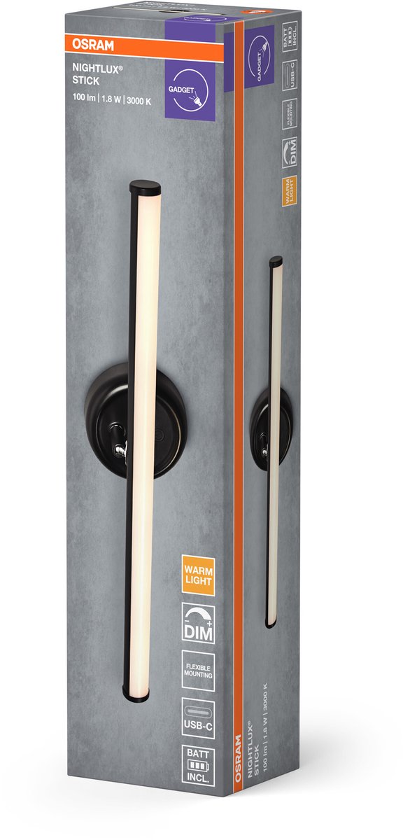 OSRAM Nightlux LED-lamp Stick zwart, 3000 K, dimbaar met Touch-DIM, USB-batterij en magneetplaat, voor kasten, planken, gangen of kinderkamers van Merkloos — afbeelding 5