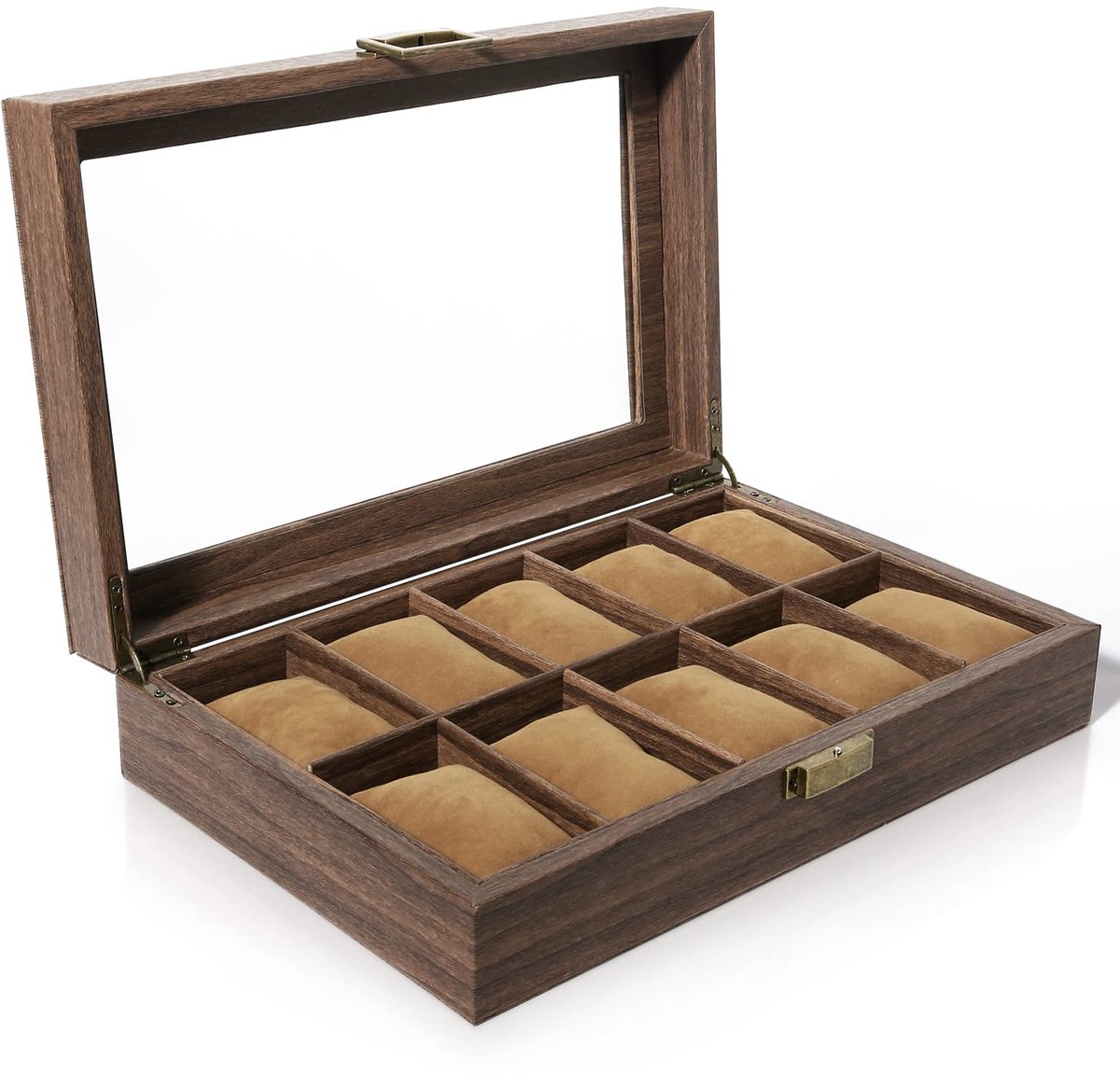 Uten horlogebox voor 10 horloges, horlogebox met horlogekussen, transparant deksel en grote vakken, horloge opbergbox van PU leer, elegant cadeau