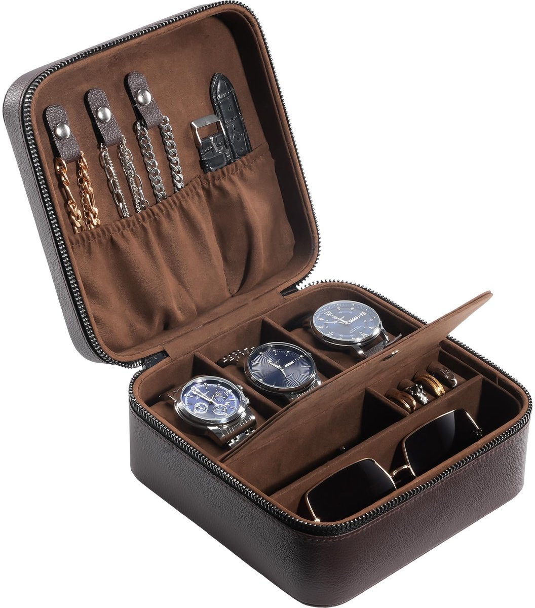ProCase Reishorloge Case, 3 Slots PU Lederen Horloge Box Horloge Opbergdoos Horloge Case - Bruin