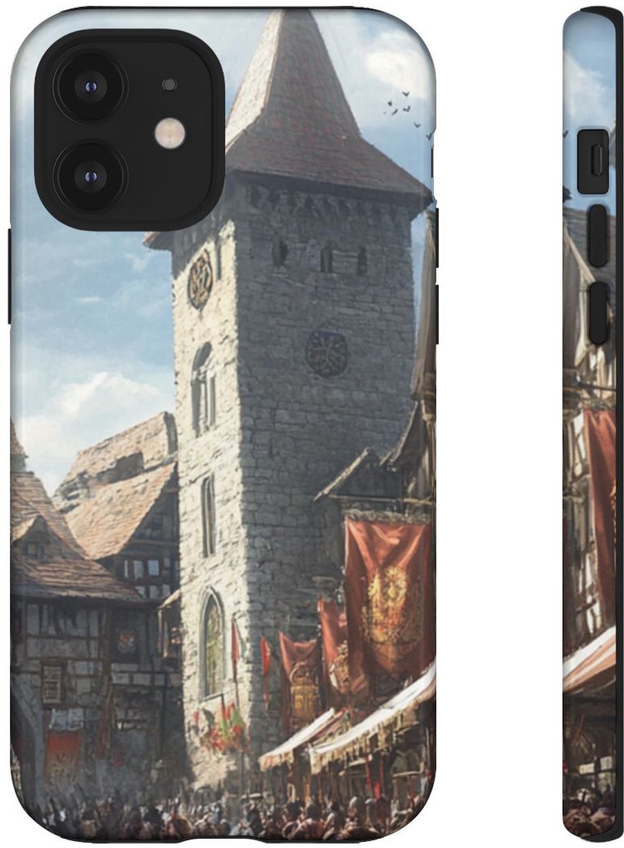 Middeleeuws Europees Dorpsstraat Tafereel – Telefoonhoesje Geschikt voor iPhone 12