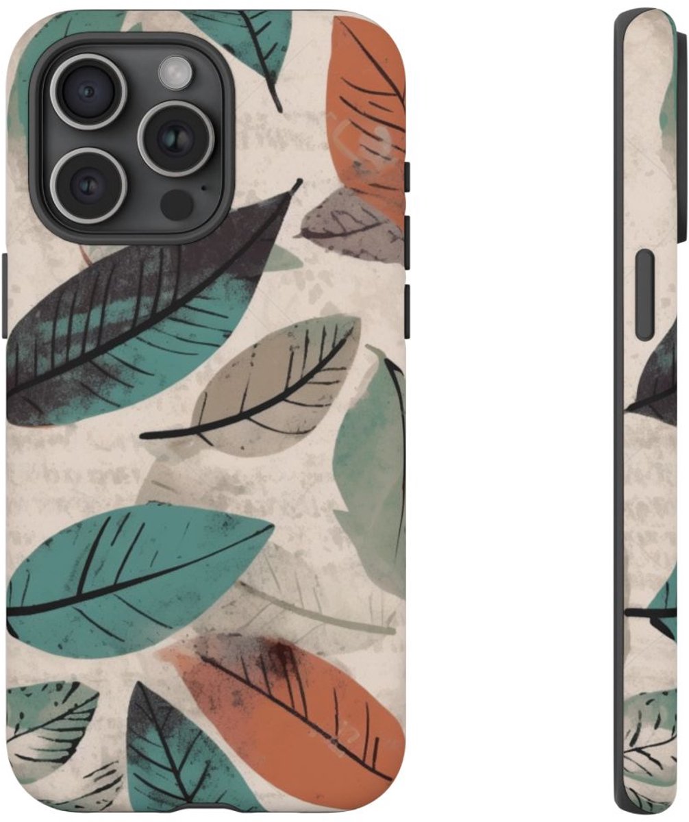 Bladpatroon in Gedempte Kleuren – Telefoonhoesje Geschikt voor iPhone 15 Pro Max