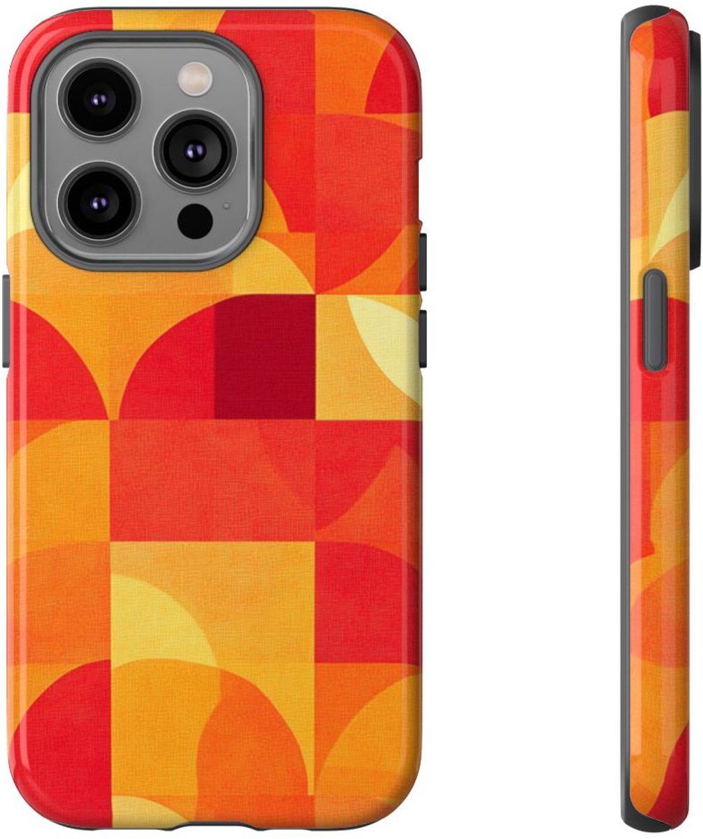 Geometrisch Rood- en Oranje-Patroon – Telefoonhoesje Geschikt voor iPhone 14 Pro