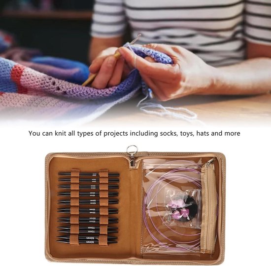 Rondbreinaalden Set - Verwisselbare Naalden 3 Tot 6 Mm, Met Kabels, P-Naalden En Opbergtas Voor Breiprojecten