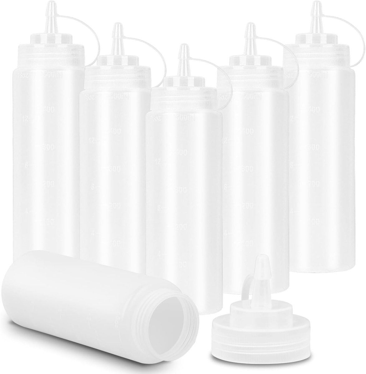 EXCITAT 6 stuks - Knijpfles - Sausfles - 500 ml - Plastic knijpfles - Geschikt voor schilderen, bakken, ketchup, hete saus, kruidenflessen