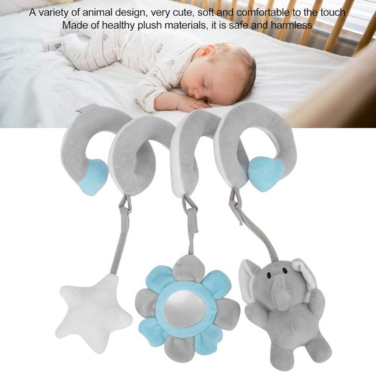 Newborn Clip Hanging Bed Plush Toy, Cute Cartoon Design Pram Stroller Hanging Calling Bell Stroller Car Rattle Activity Toys for 0-3 Years Old(Grey) — afbeelding 2