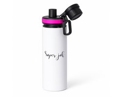 Hacebo® - super juf waterfles met draaidop roze - Juf - cadeau juf - cadeau - bedankje juf - juffendag - lerares - water fles - 850ML