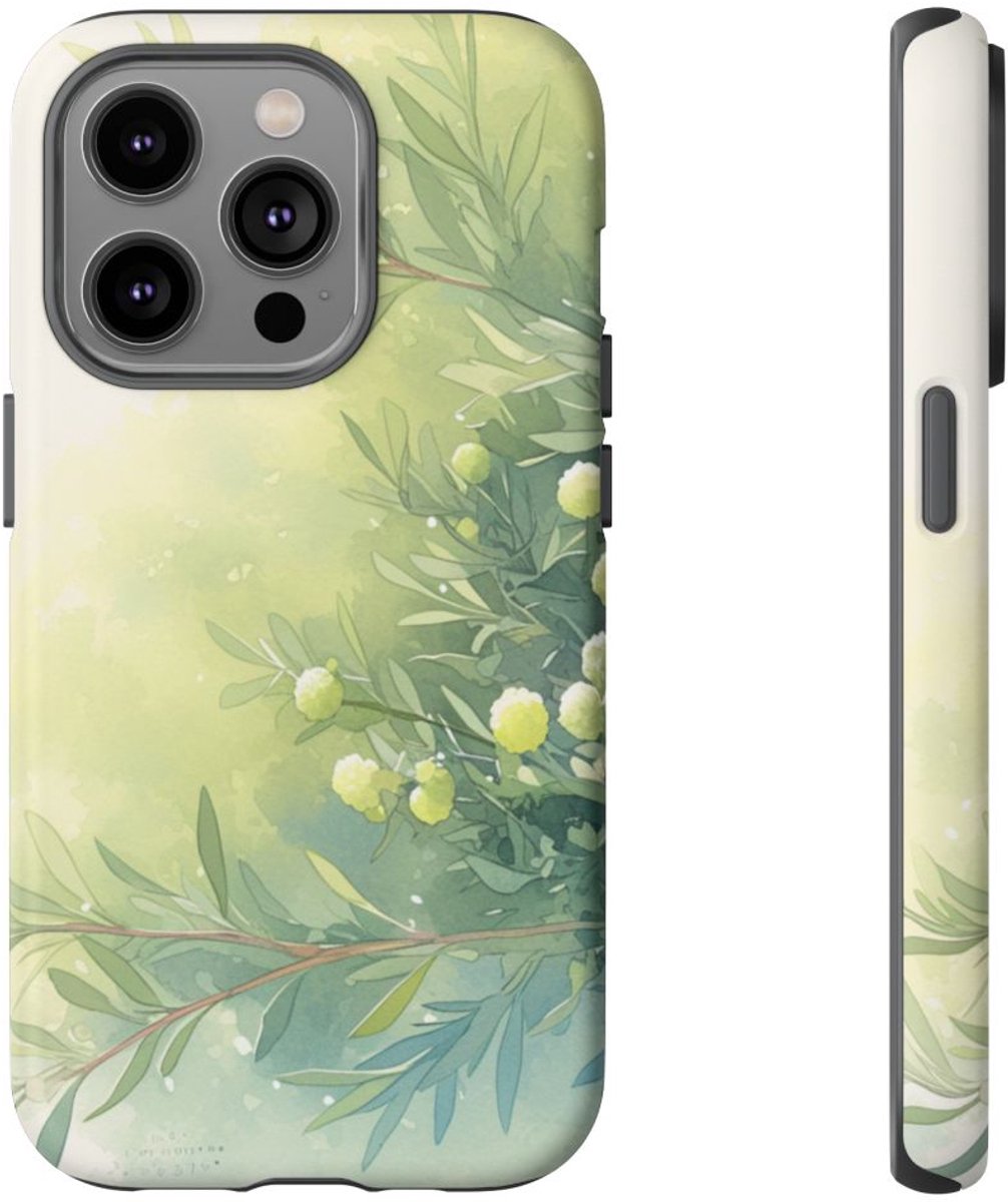 Groene Botanische Waterverf Illustratie – Telefoonhoesje Geschikt voor iPhone 14 Pro