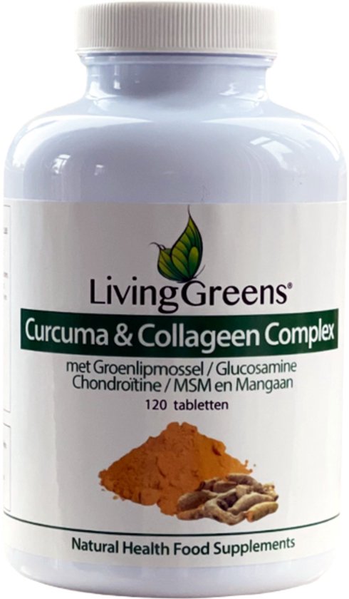 Livinggreens Gewrichten formule,120 tabletten, Kurkuma, Collageen, Groenlip mossel, Glucosamine, Msm, Chondroitine, Mangaan, Vitamin C, Curcuma Longa,