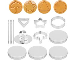 Gosknor 13pcs Stainless Steel Cookie Moulds, Korean Dalgona Sugar Candy Making Tool Umbrella Triangle Star Round Cookie Molds with Printing Plate & Box Baking Set for Party Challenge Game