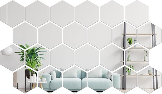 Lot de 24 carreaux miroir hexagonaux – Autocollants muraux en Acryl pour la Décoration de la salle de bain et du salon