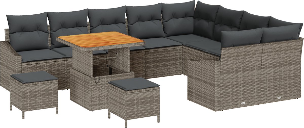 vidaXL - Tuinbank - Set - met - kussen - 12 - pcs - Grijs - poly - rattan