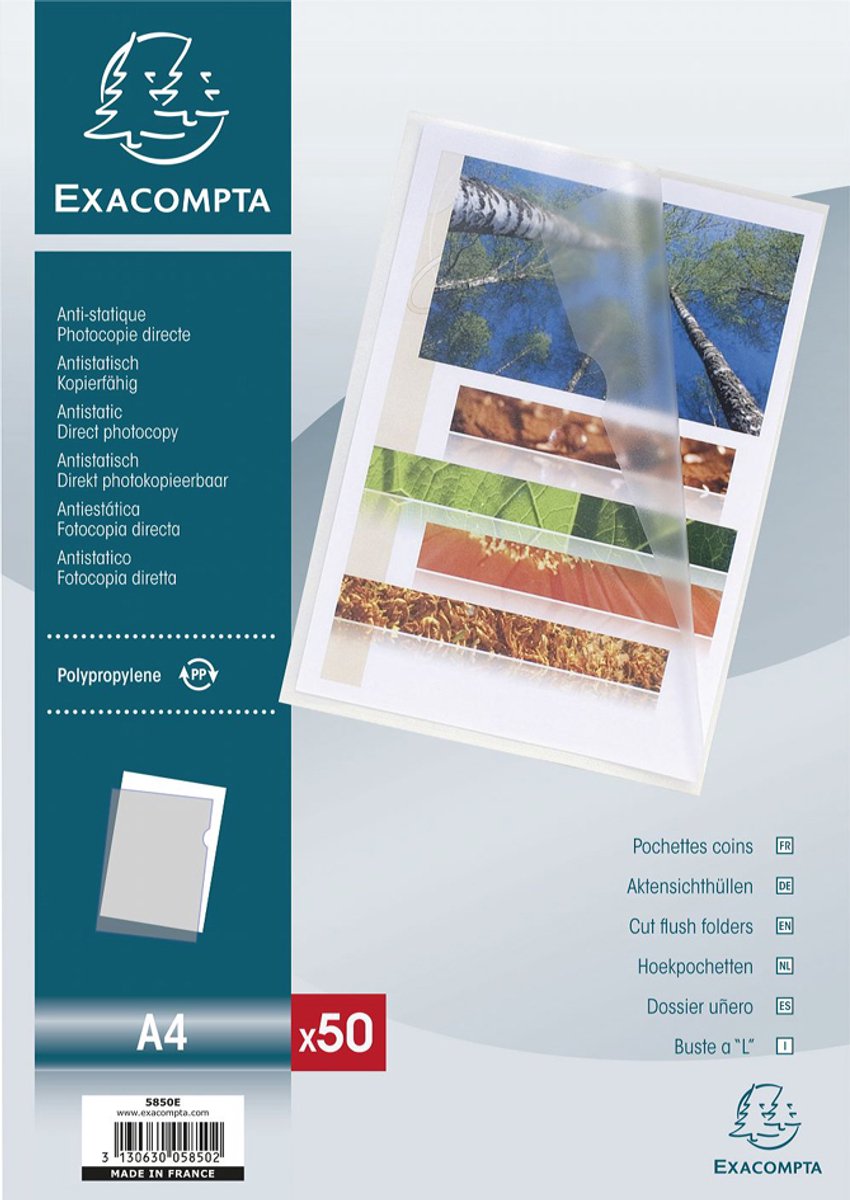 Exacompta Pak van 50 L mappen- gekorrelde PP 12/100ste - A4 - Transparant - 5850E