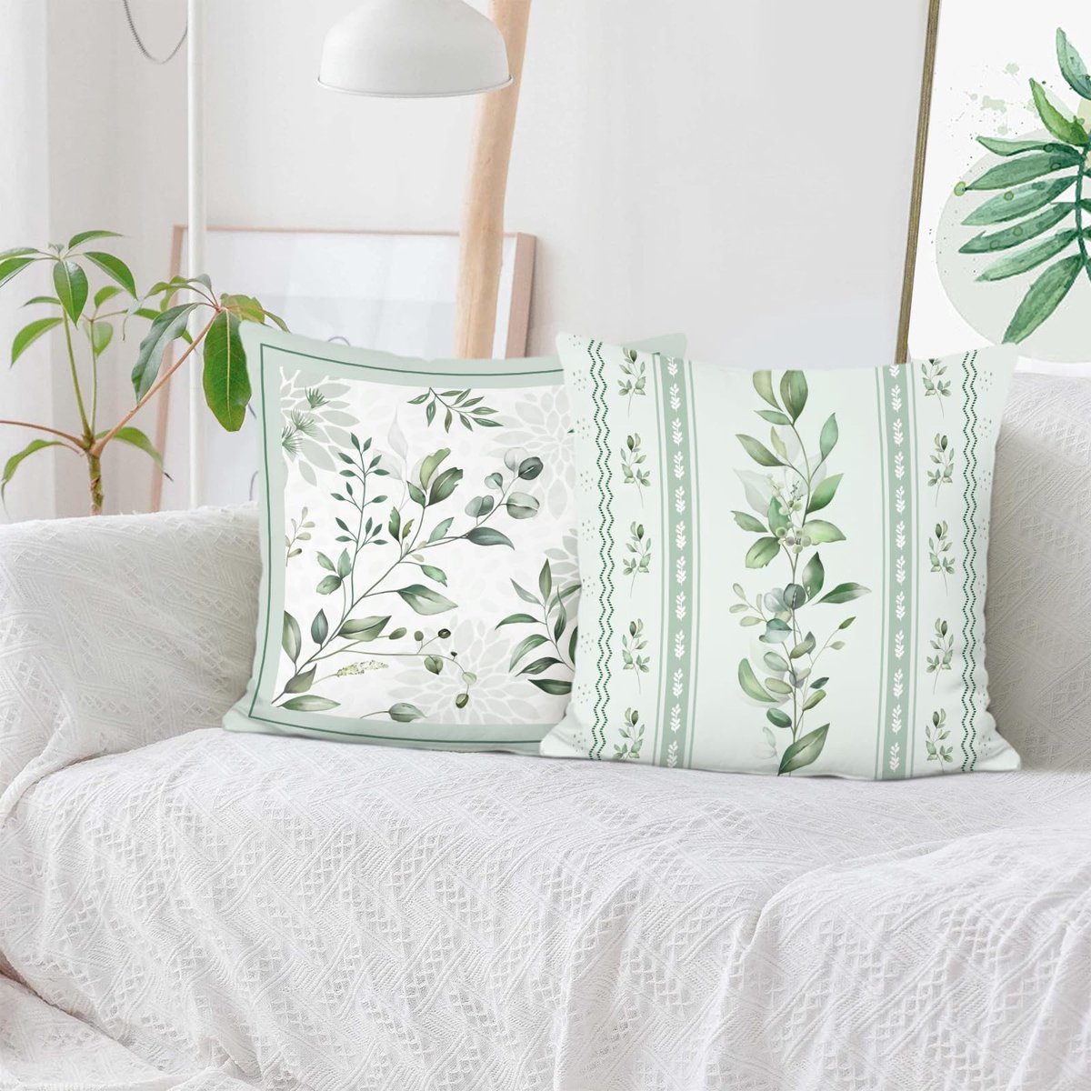 Ibenzoa Kussensloop Set van 2 met Groene Bladeren Ontwerp 45 x 45 cm voor Woonkamer en Tuin kleur 6