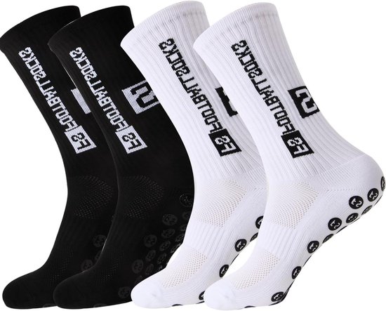 Allecto Plus - Ademende gripsokken voor voetbal | Antislip siliconen bodem | Middenbuis elastisch | Maat 39-46 | Zwart & wit | 2 paar