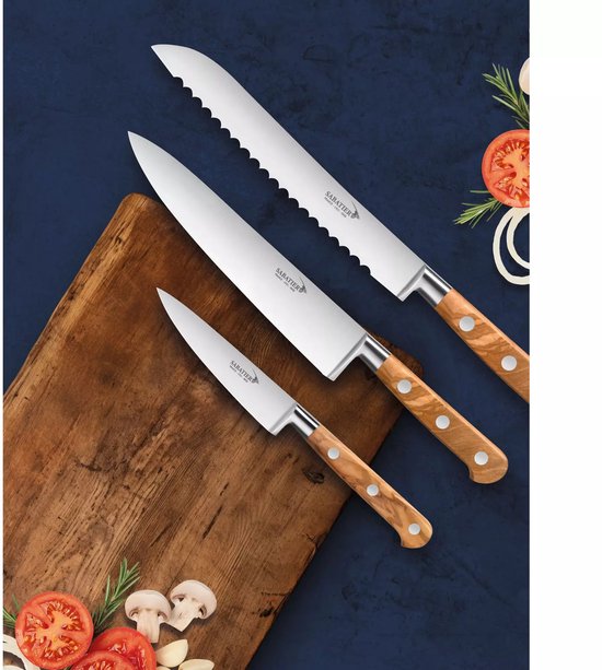 Déglon Sabatier Dég - Couteau à Pain avec Manche en Bois d'Olivier et Lame Forgée