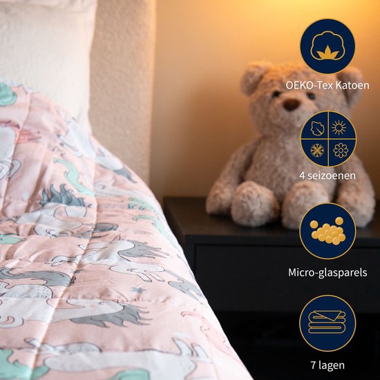 Latona Blanket® Verzwaringsdeken kind 100 x 150cm - 3kg - Eenhoorn - Katoen - Weighted blanket