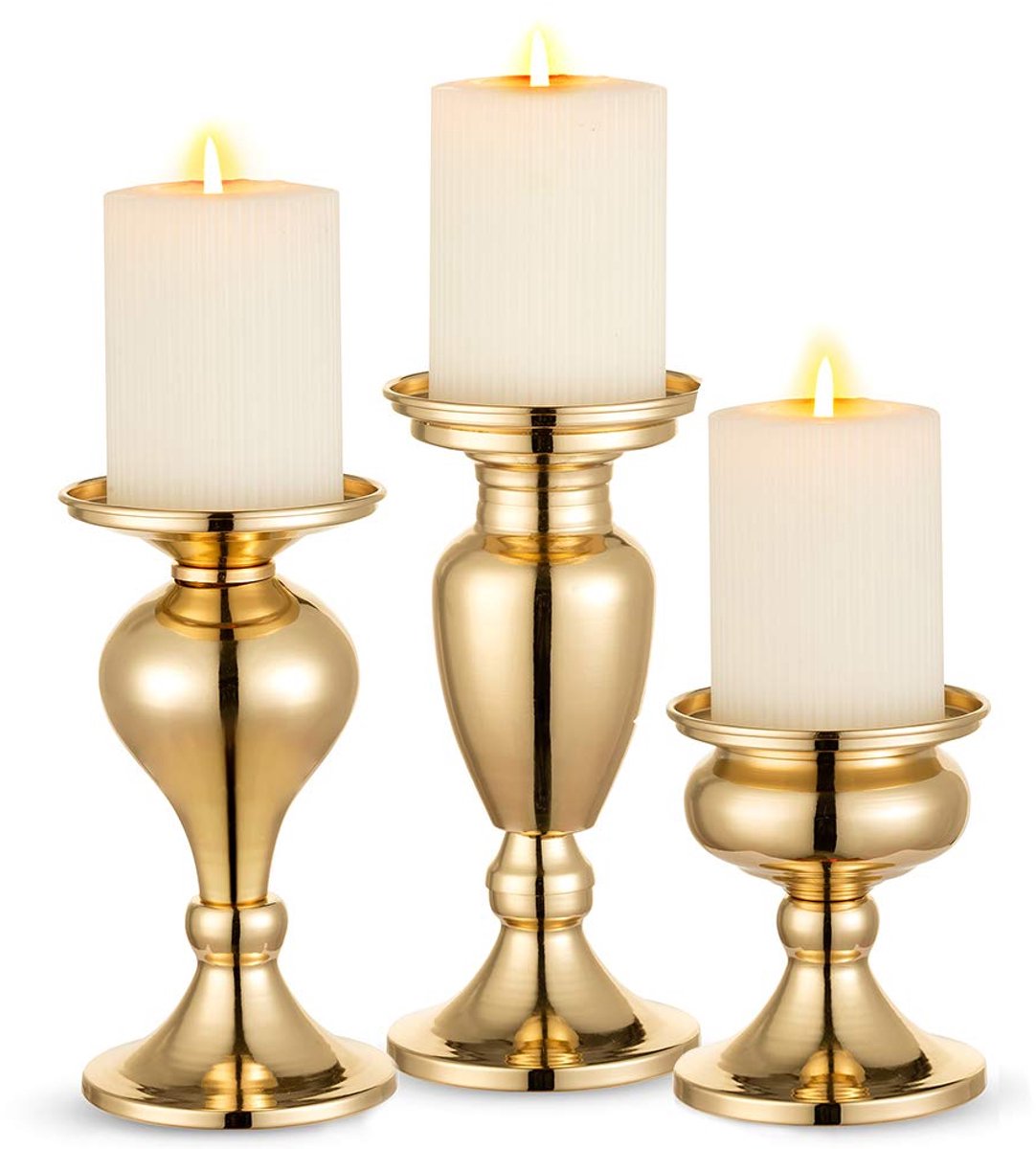 Ibenzoa® Set van 3 Vintage Zwarte Metalen Kandelaars voor Stompkaarsen Decoratie