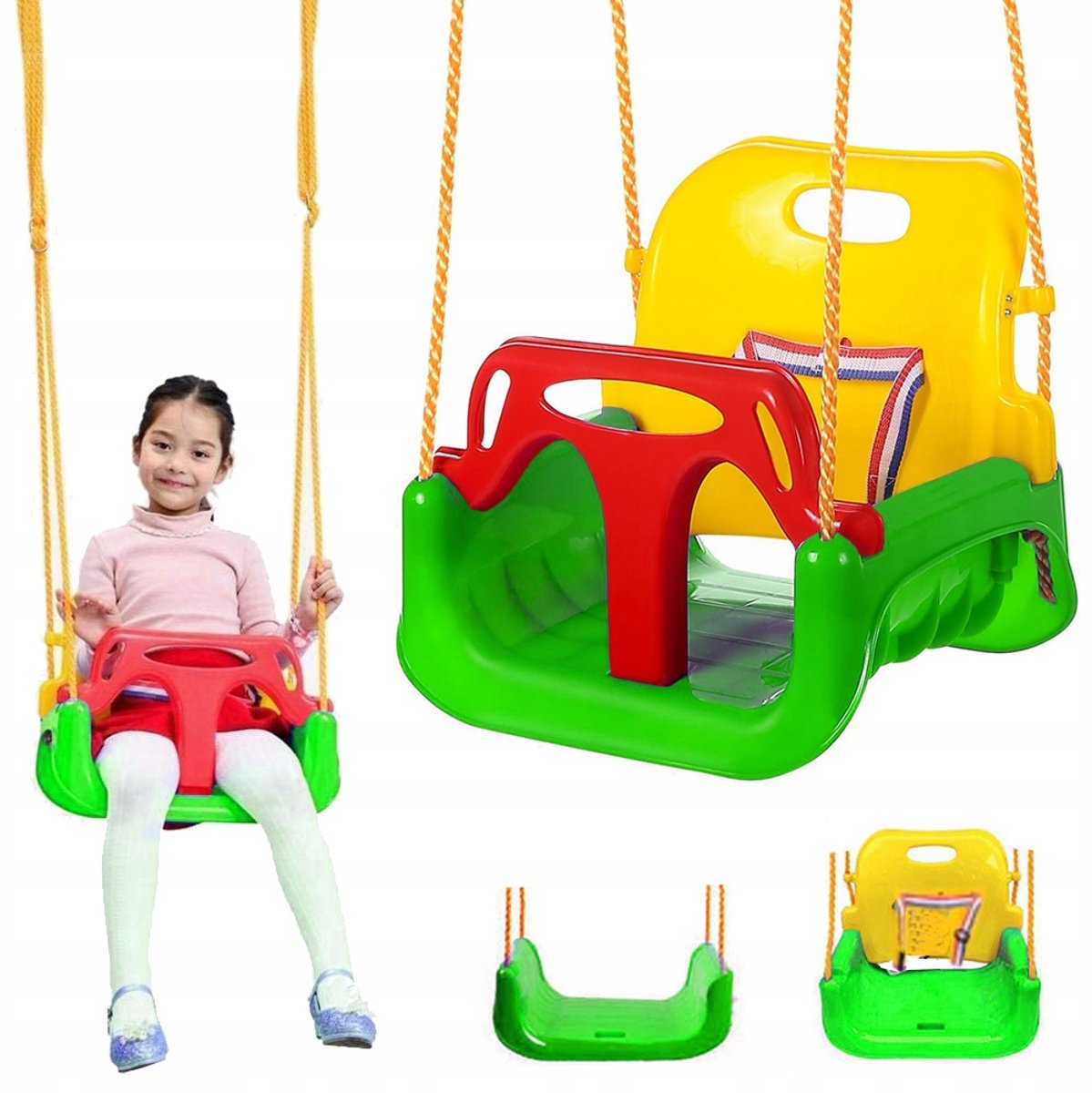 3-in-1 Tuinschommel voor Kinderen – Verstelbare Rugleuning – Meegroei Schommel voor Baby – schommelstoel – schommelbank – schommelstoel baby – schommels – Groen - 32337