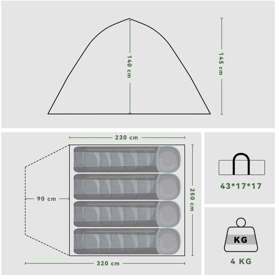 Unyqoos® Ruime en Waterdichte Campingtent voor 2-4 Personen met Voortent en Ventilatieopties van Unyqoos — afbeelding 2
