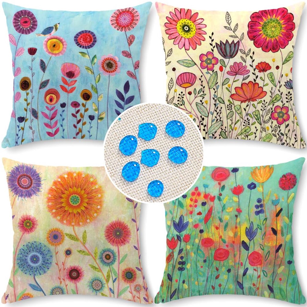 Ibenzoa Waterbestendige Decoratieve Kussenhoezen Voor Buiten met Bloemen en Vogelmotief - Set van 4 kleurijk