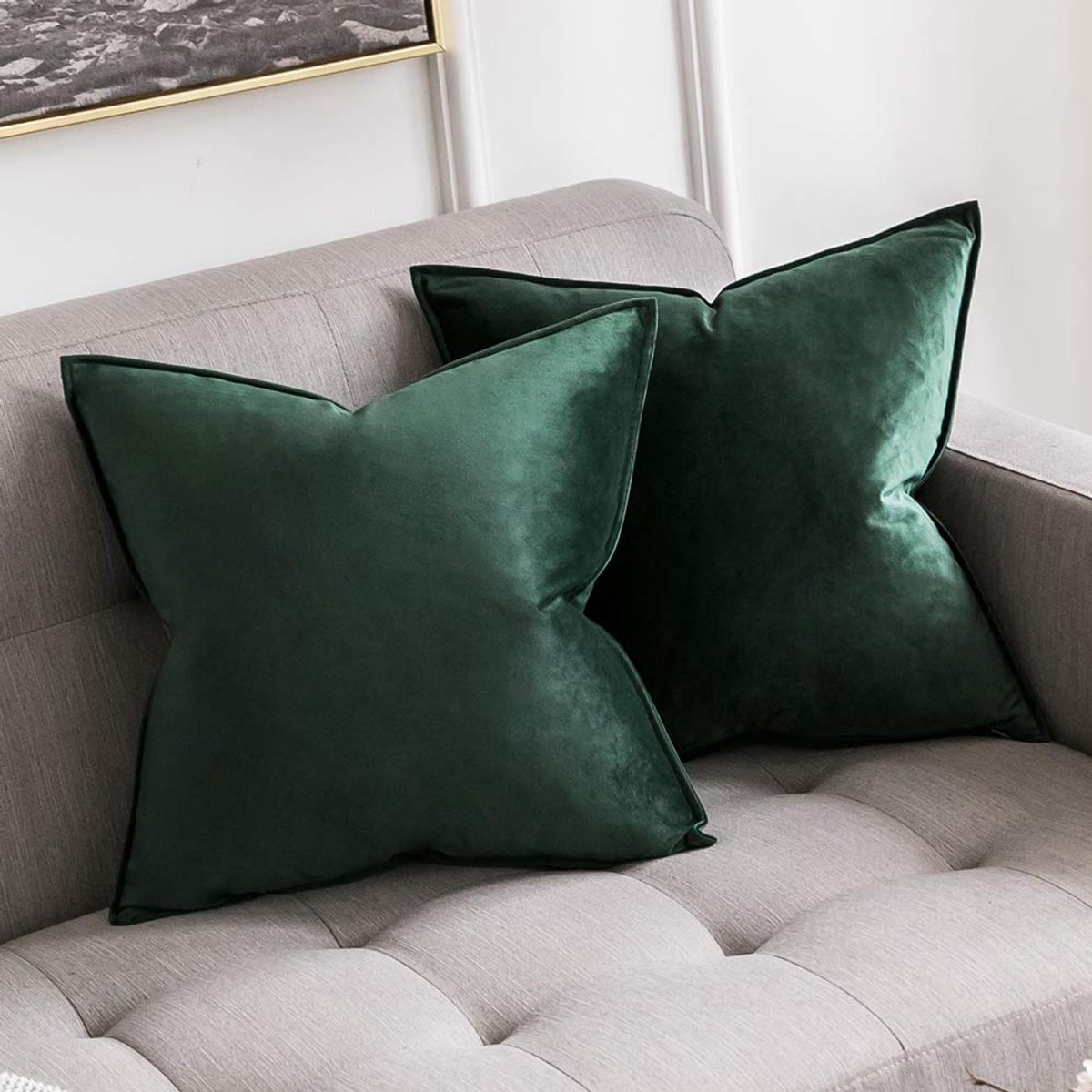 Ibenzoa Kussensloop Set van 2 met Verborgen Ritssluiting voor Diverse Interieurs, 50x50 cm groen