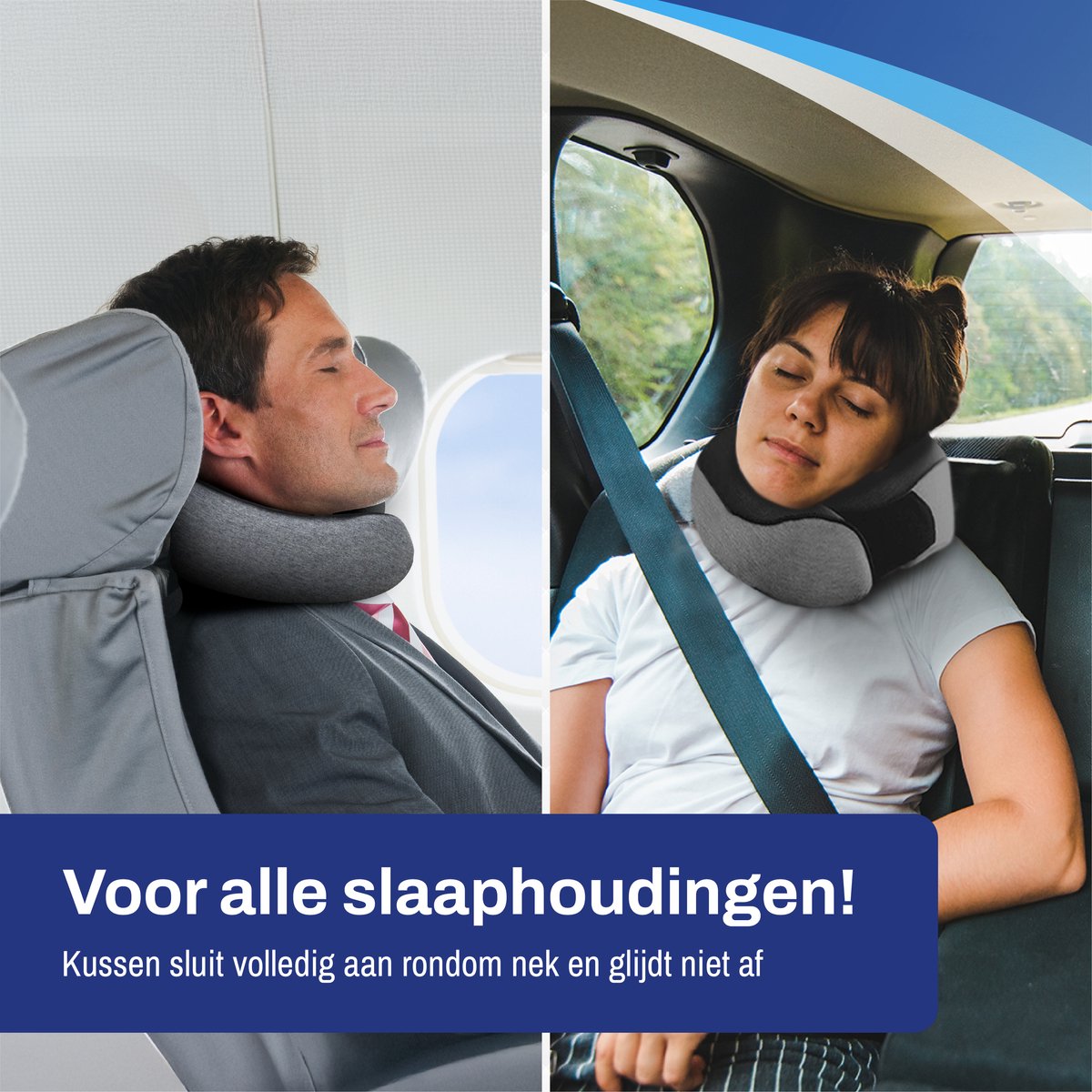 Sleeptight Nekkussen Vliegtuig of Auto - Reiskussen Set - 360° steun - Nekkussen Traagschuim - Travel Pillow Memory Foam - Met Oordoppen en Oogmasker — afbeelding 11