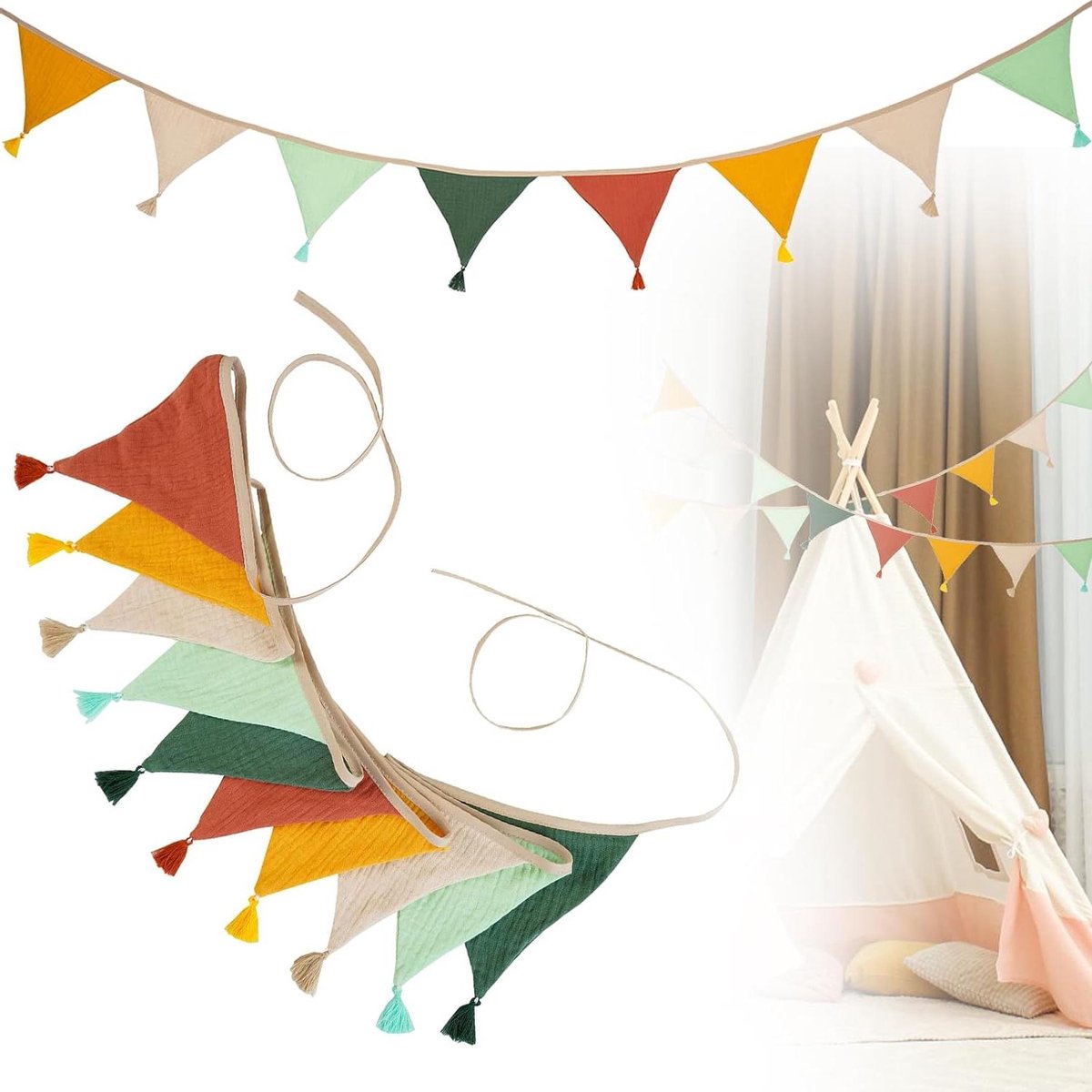 Allecto Plus - Kinderkamer Vlaggenketting - Huisbed Decoratie - Meisjes en Jongens - 26m Stof - Tuinfeest - Happy Birthday-slinger
