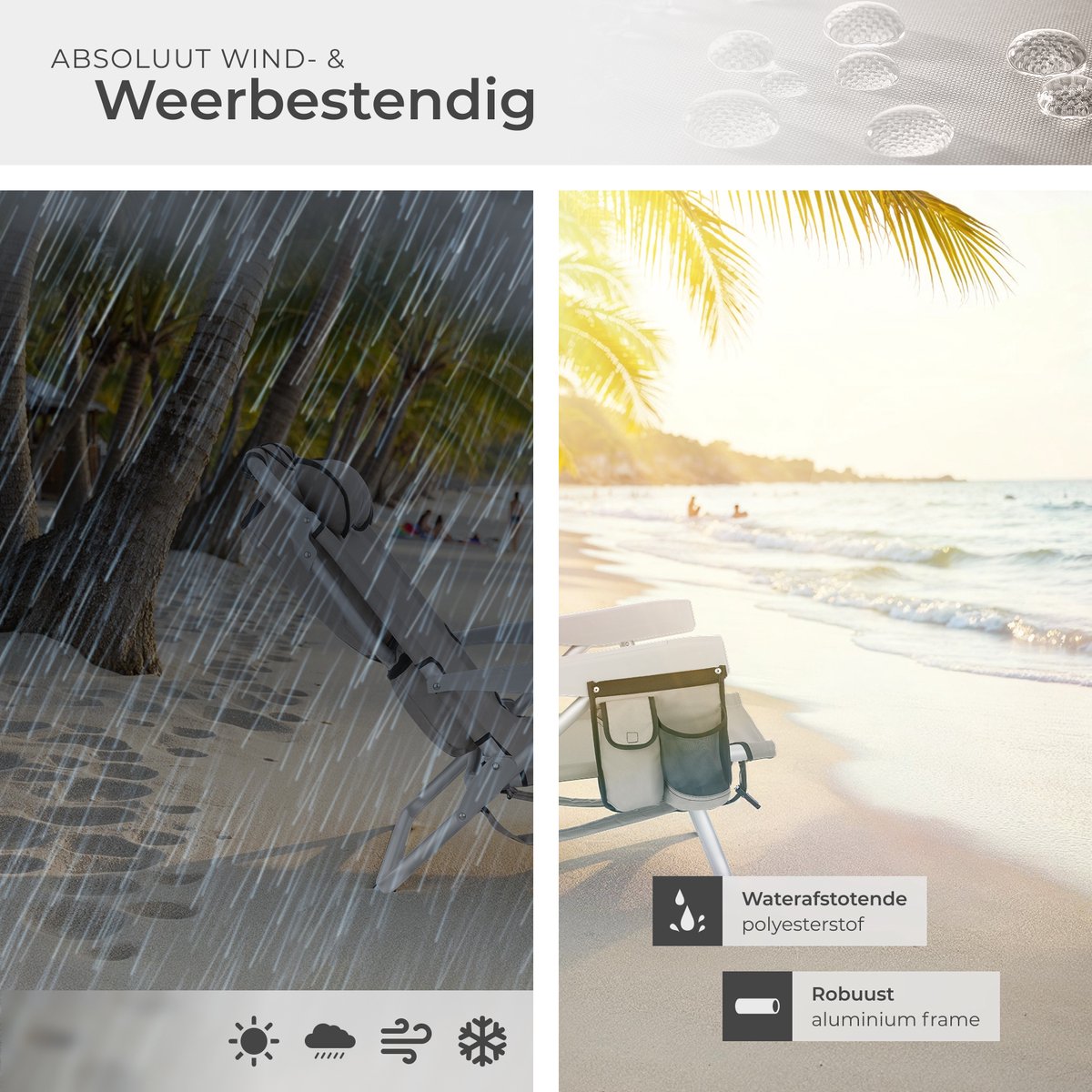 tectake® Strandstoel Coral - Opvouwbare Campingstoel met Koeltas en Opbergtas - 5-voudig Verstelbare Rugleuning met Hoofdkussen - Brede Armleuningen met Bekerhouder / Telefoonhouder - Inklapbare Kampeerstoel - Beige — cadeau in Sport & Outdoor - foto 5
