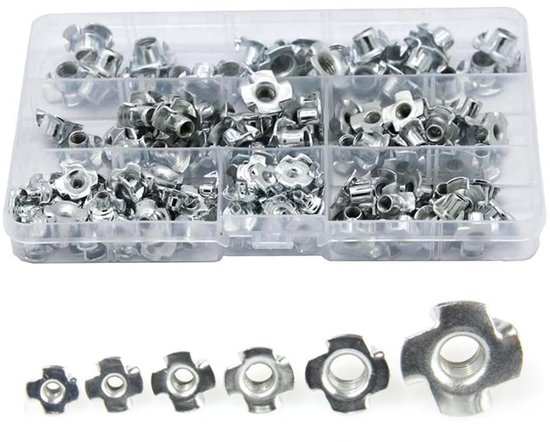 60 stuks inslagmoeren M5 x 8 mm van verzinkt koolstofstaal met 4 slagpunten voor hout, planken, meubels, ambachtslieden, constructies, klimwand, schroefsets, doe-het-zelf