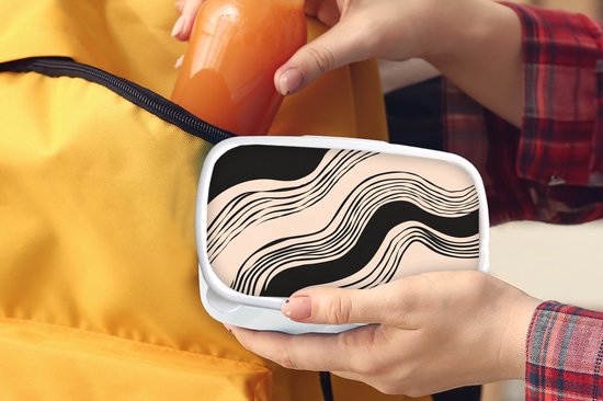 Lunch Box Wit - Lunch Box Vagues - Zwart - Couleur Sable - Lunch Box 18x12x6 cm - Lunch Box Pain - Boîtes à pain pour Enfants et Adultes