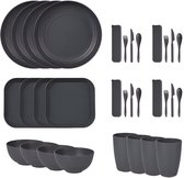 Services de table de camping 24 pièces – Service de camping complète avec Couverts, Assiettes et Verres | Incassable, léger et réutilisable – Idéal pour Plein air et le Camping