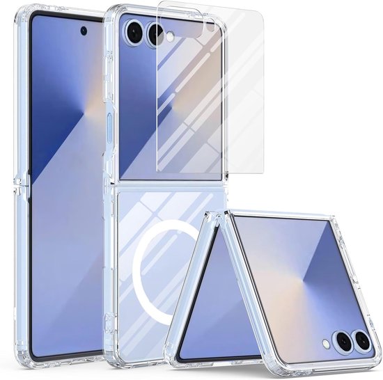 Coque compatible avec Samsung Galaxy Z Flip 7 - Transparente - Coque arrière magnétique antichoc Casemania avec protection d'écran - Protection les chutes et les impacts - Compatible MagSafe et chargement sans fil