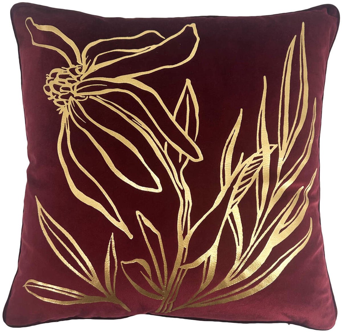 Dutch Decor LONNEKE - kussenhoes 45x45 cm - bladmotief - Pomegranate - rood - met rits - zonder binnenkussen Bordeaux