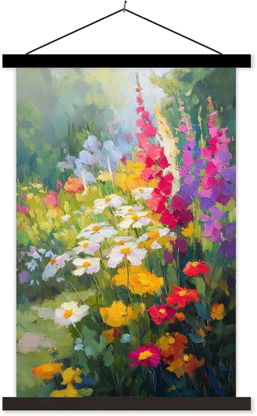 Posterhanger incl. Poster 120x180 cm - Schoolplaat - Zomertuin - Sfeervol - Bloemen - Textielposter - Zwarte latten