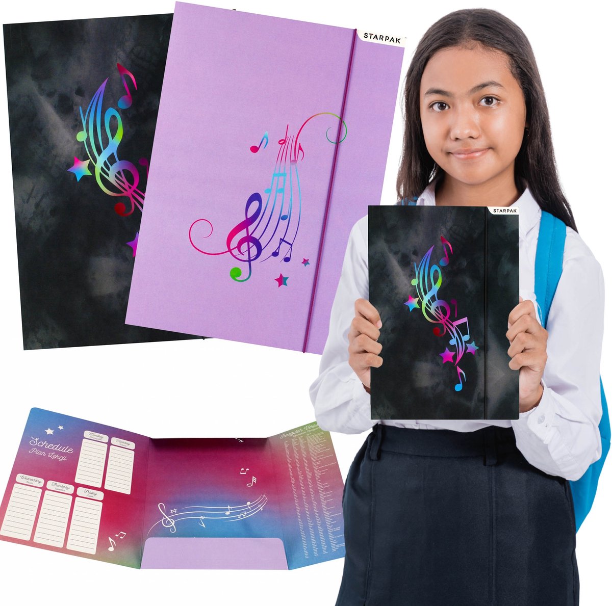 Music GELAMINEERDE A4 Elastomap schoolmap met elastiek voor meisjes, LEERMIDDELEN: vermenigvuldigingstabel STARPAK