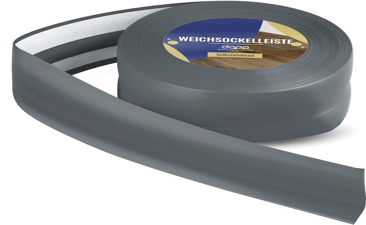 DQ-PP ZACHTE PLINT - 50 m (2xw5m) - Grafiet - 32 x 23 mm - PVC - zelfklevend - knikhoek plinten rubberen strip plint hoekprofiel afsluitstrip vloerlijst