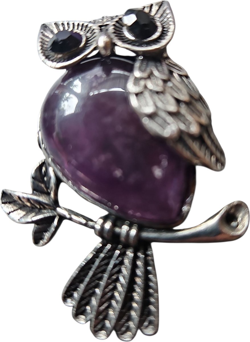 Uil Broche/hanger Amethist