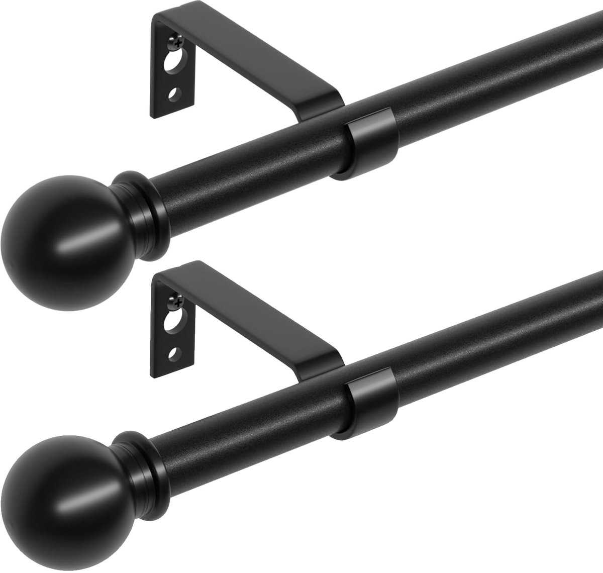 Ibenzoa® Set van 2 gordijnroedes in zwart en wit mat voor wandmontage met verstelbare lengte