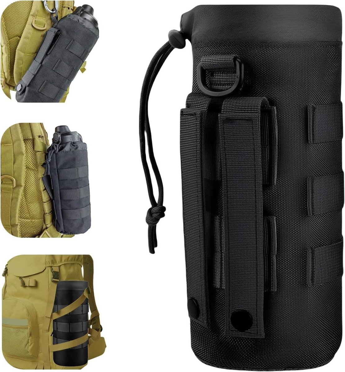 Allecto Plus - Flessenhouder riem voor wandelen en kamperen - Nylon flessentas voor outdoor sport - Zwart
