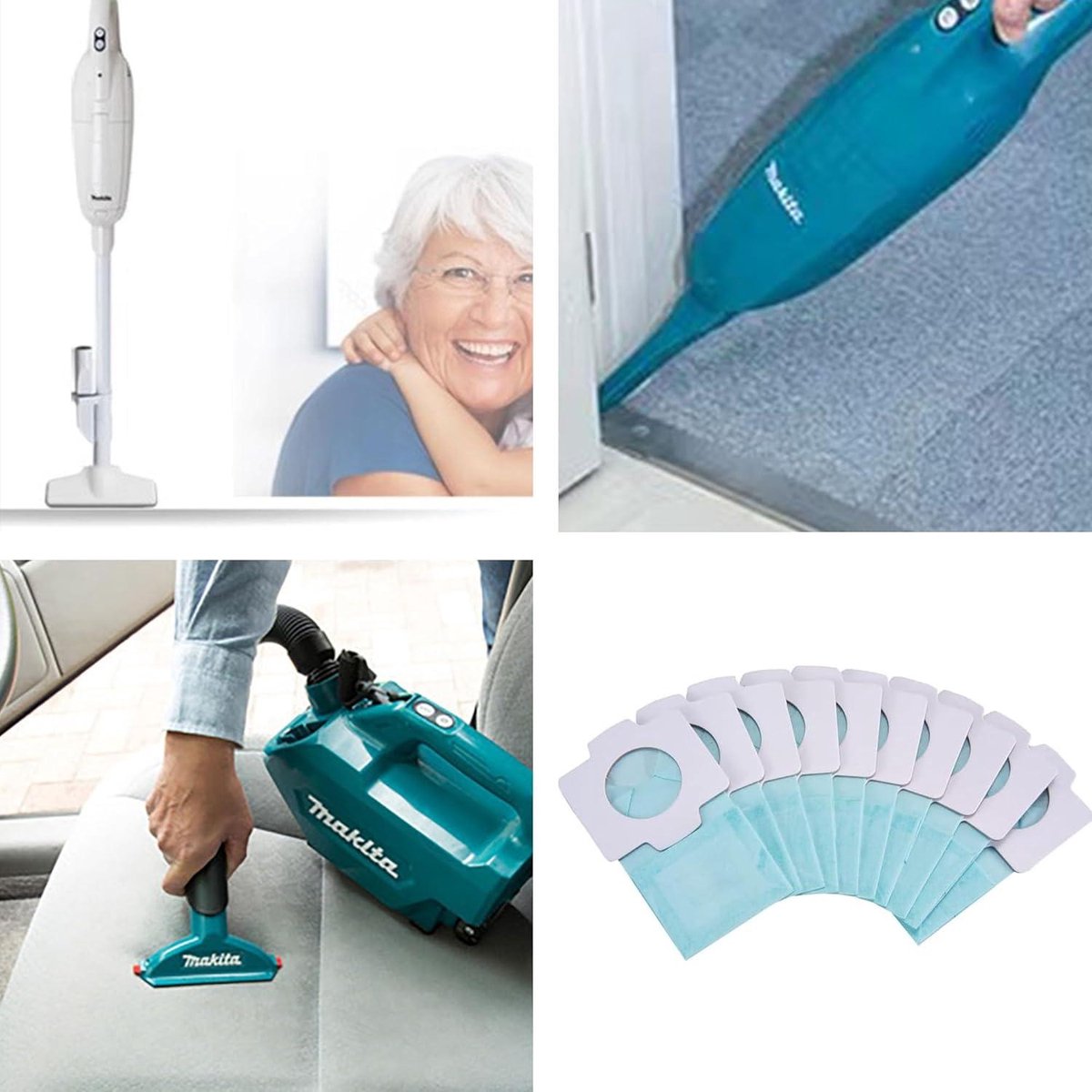 Allecto Plus - Stofzuigerzakken en papierfilter geschikt voor diverse Makita CL modellen - Set van 12 stuks