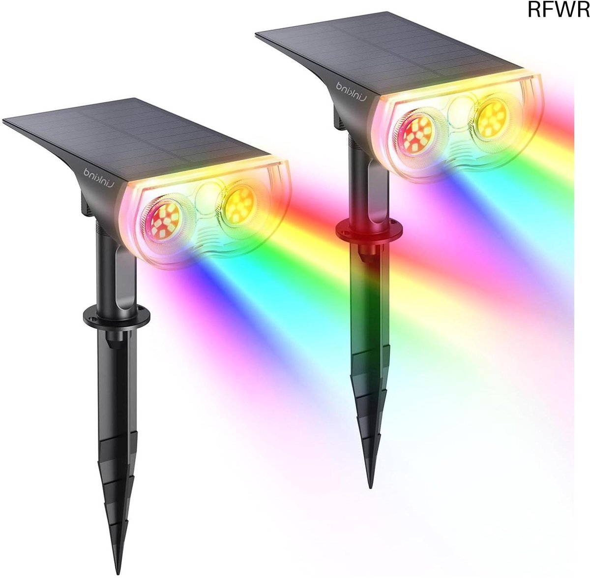 RFWR® Kleurrijke Solar Tuinverlichting met Lichtsensor - Waterdichte Buitenlamp met 10 Kleurmodi - 2-Pack