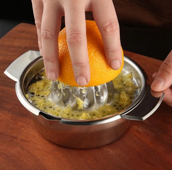 Premium Duurzame RVS Citruspers - Handmatige Citroen- en Limoenpers - Hoogwaardige Lemon Squeezer met Pittenfilter - Stevige Fruitpers / Handpers - Eenvoudig te Reinigen - Roestvrij Staal - Zilver van premium — afbeelding 4