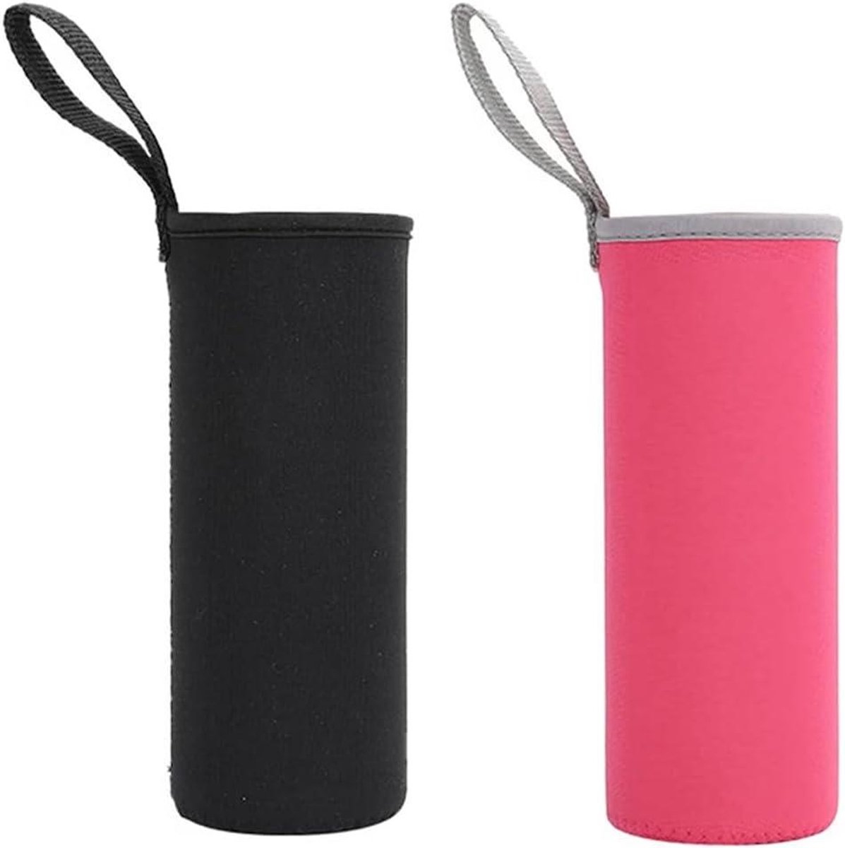 Neopreen hoezen voor flessen - Beschermtas 550 ml - Zwart en roze