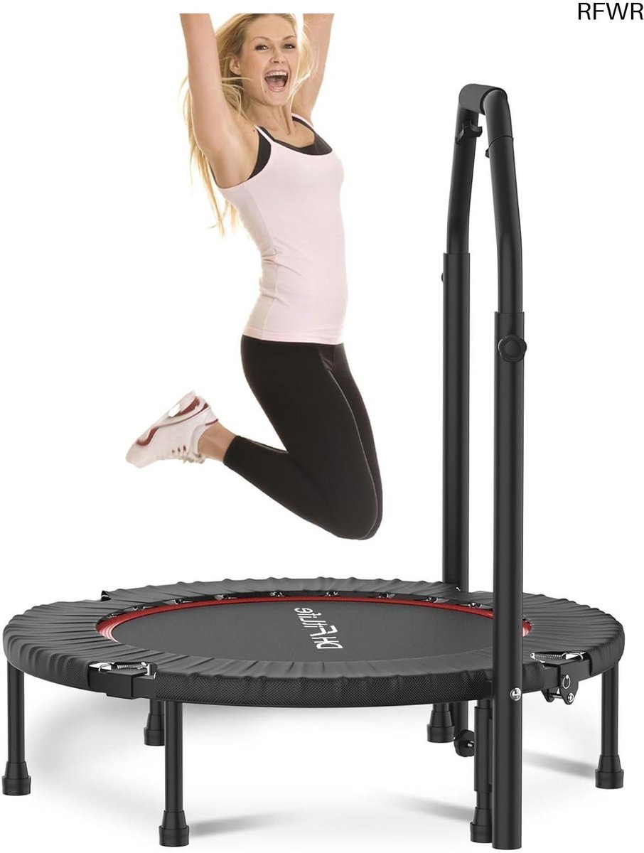 RFWR® Fitness Trampoline Vouwbaar voor Binnen | Ø102 cm | Draagvermogen 150 KG | 4 Hoogte Handgrepen | Stabiel en Stil voor Kinderen en Volwassenen