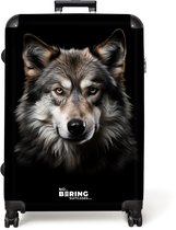 NoBoringSuitcases.com® - Koffer groot - Reiskoffer lichtgewicht - Wolf portret tegen een zwarte achtergrond - Rolkoffer met 4 wielen - Grote trolley XL - 98 liter bagage